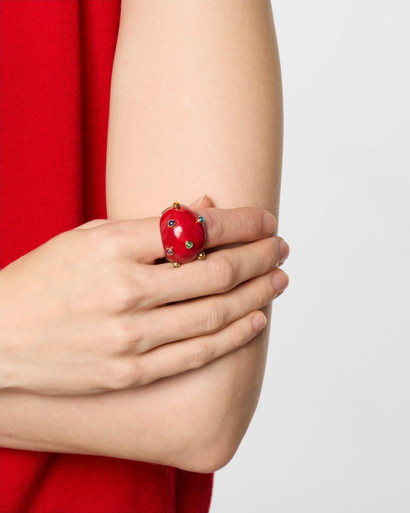 Silvia Furmanovich 18K Yellow Gold Marquetry Statement Ring with Red Lacquer and Precious Gemstones