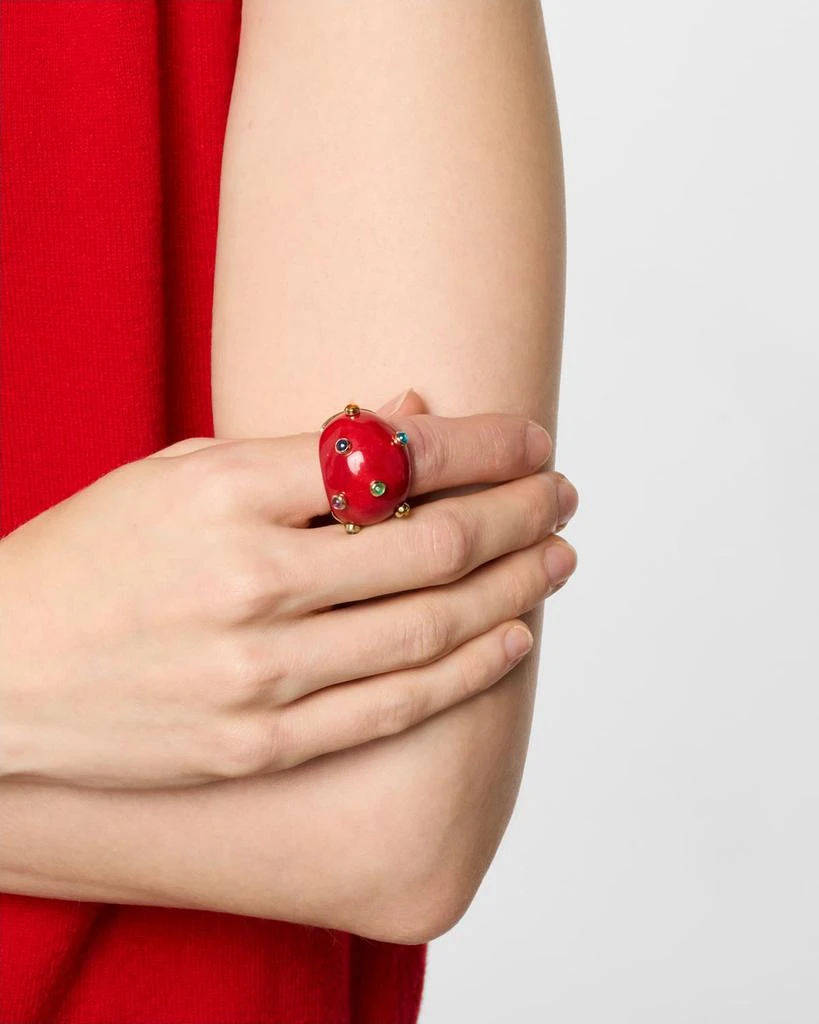 Silvia Furmanovich 18K Yellow Gold Marquetry Statement Ring with Red Lacquer and Precious Gemstones 2