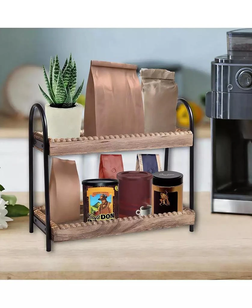 YIGII Wooden Beaded 2-Tier Bathroom Organizer for Cosmetics and Coffee 2