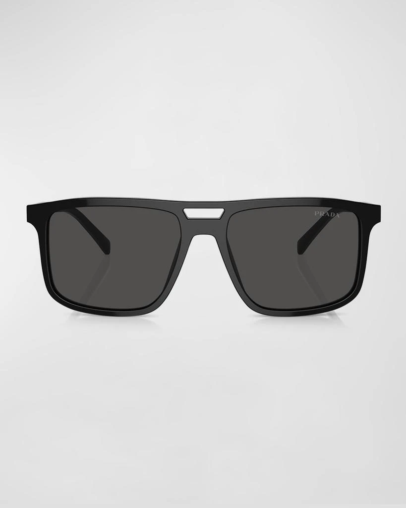 Prada Men's Double-Bridge Acetate Rectangle Sunglasses 3