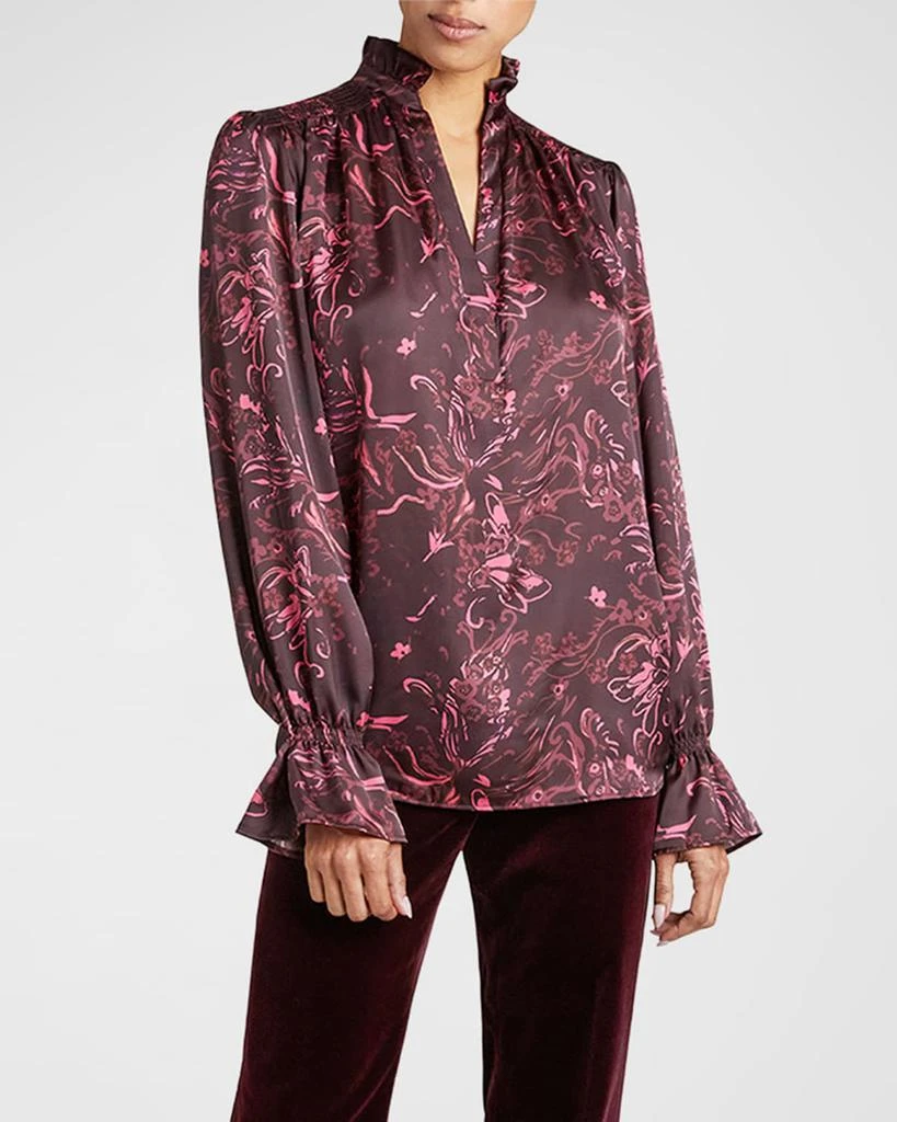 Santorelli Chelsea Floral-Print Blouson-Sleeve Blouse 1