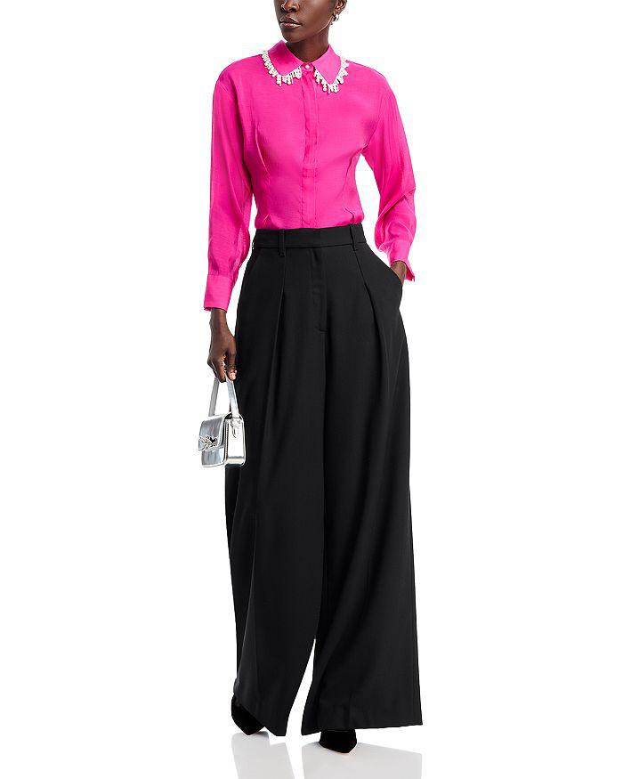 Gracia Faux Peal Trim Collar Top