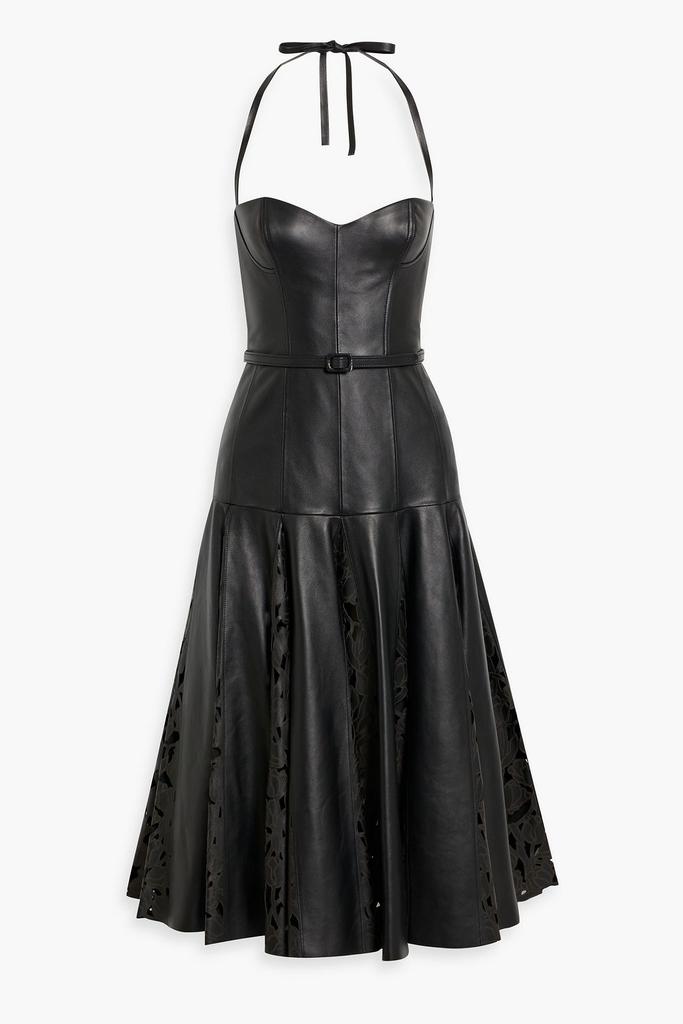 Oscar de la Renta Laser-cut leather halterneck midi dress