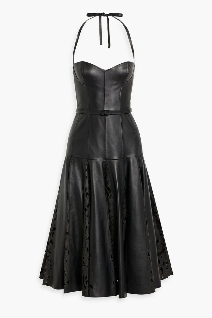 Oscar de la Renta Laser-cut leather halterneck midi dress 1