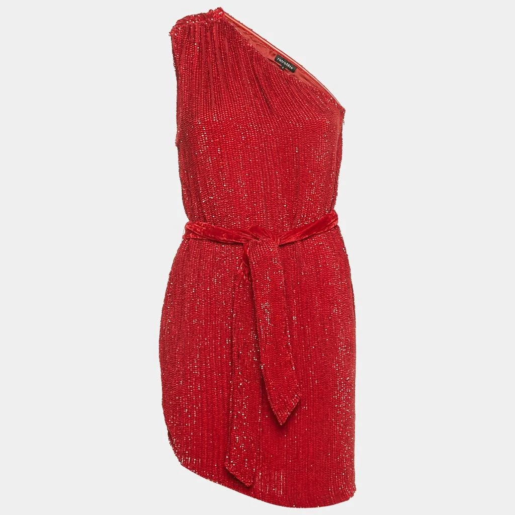retrofête Retrofete Dark Red Sequin Belted One-Shoulder Mini Dress S 1