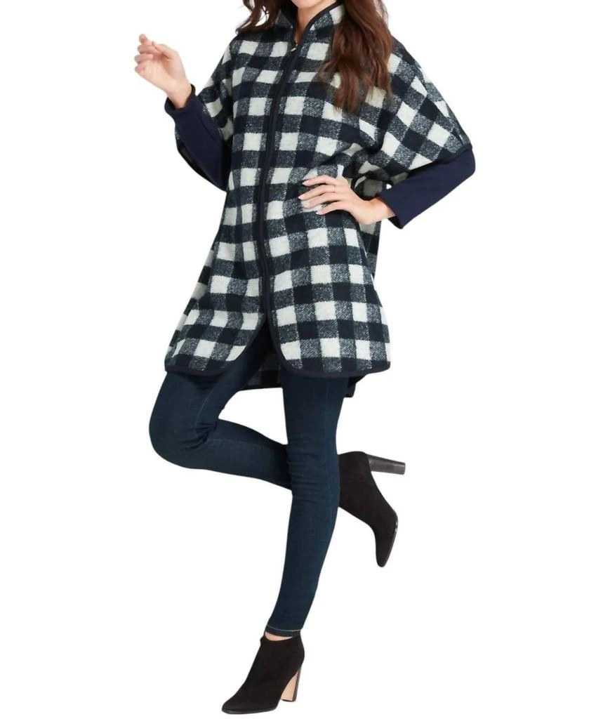 Draper James Buffalo Check Cape Coat In Nassau Navy Multi 3