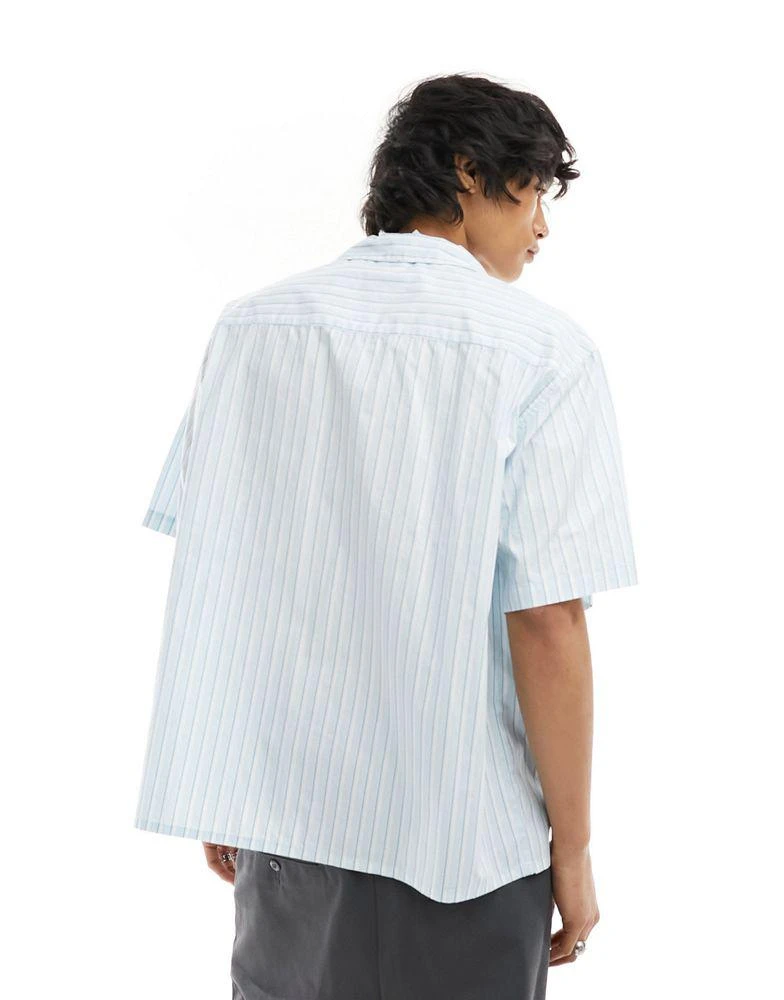 COLLUSION COLLUSION oversized poplin revere short sleeve shirt in blue stripe 4