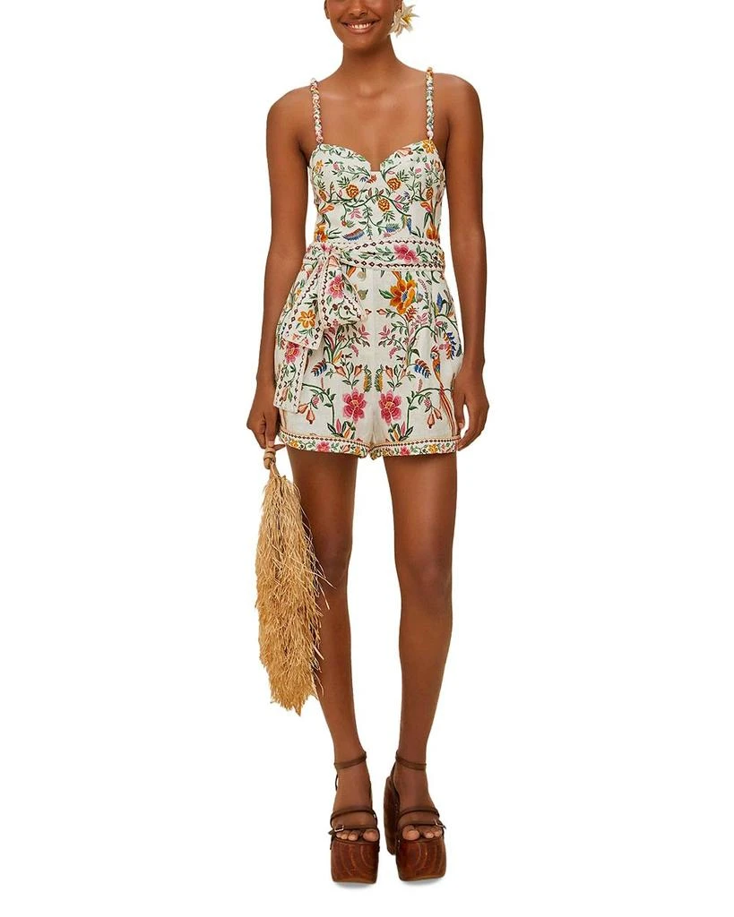 Farm Rio Delicate Forest Off White Linen Romper Swim Cover-Up 2