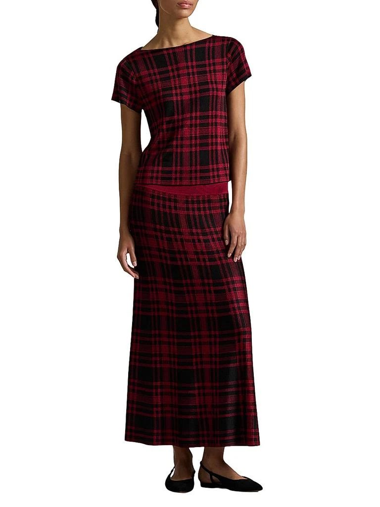 Ralph Lauren Plaid Plaid Stretch Fit 
Flare Midi-Skirt 2
