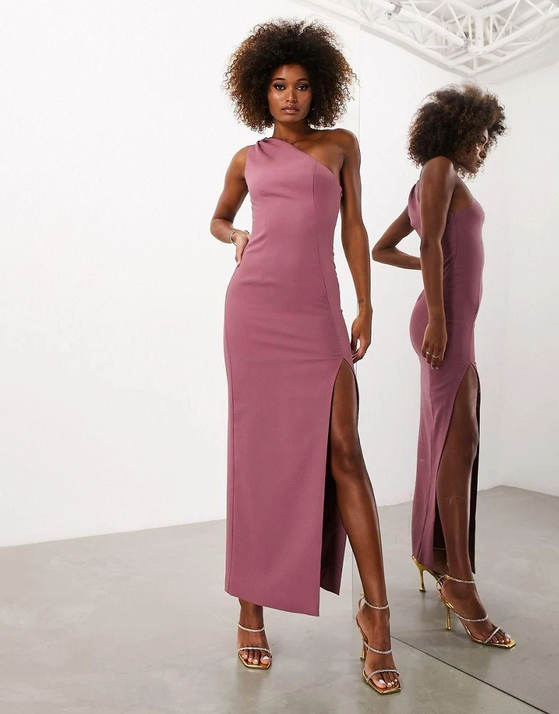 ASOS ASOS DESIGN Bridesmaid crepe one shoulder column maxi dress with split in orchid 2