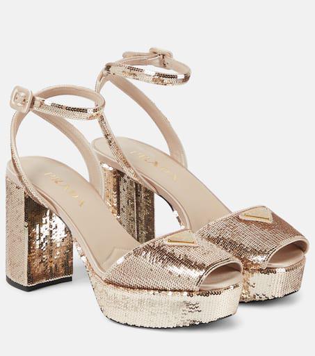 Prada Sequined satin platform sandals - Sandals - Compare