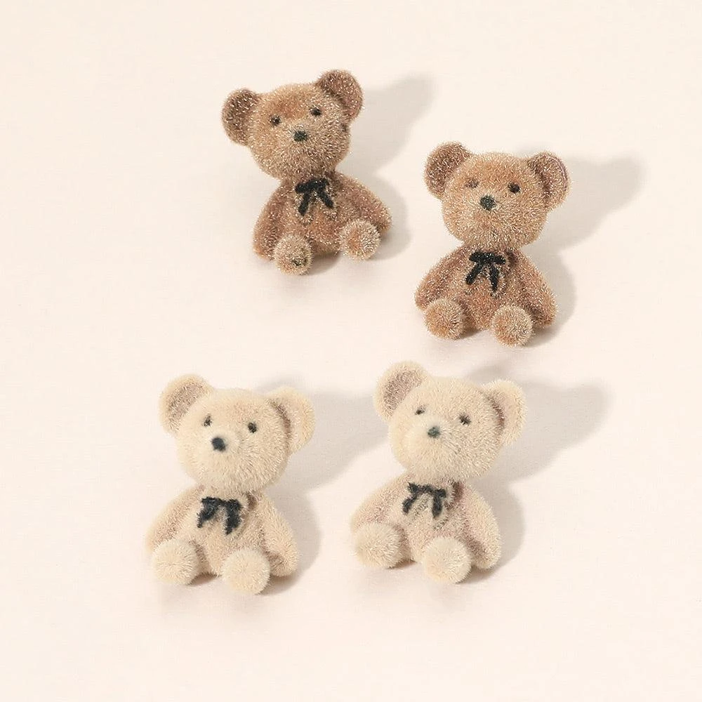 FASHNZFAB Fuzzy Teddy Bear Stud Earrings 4
