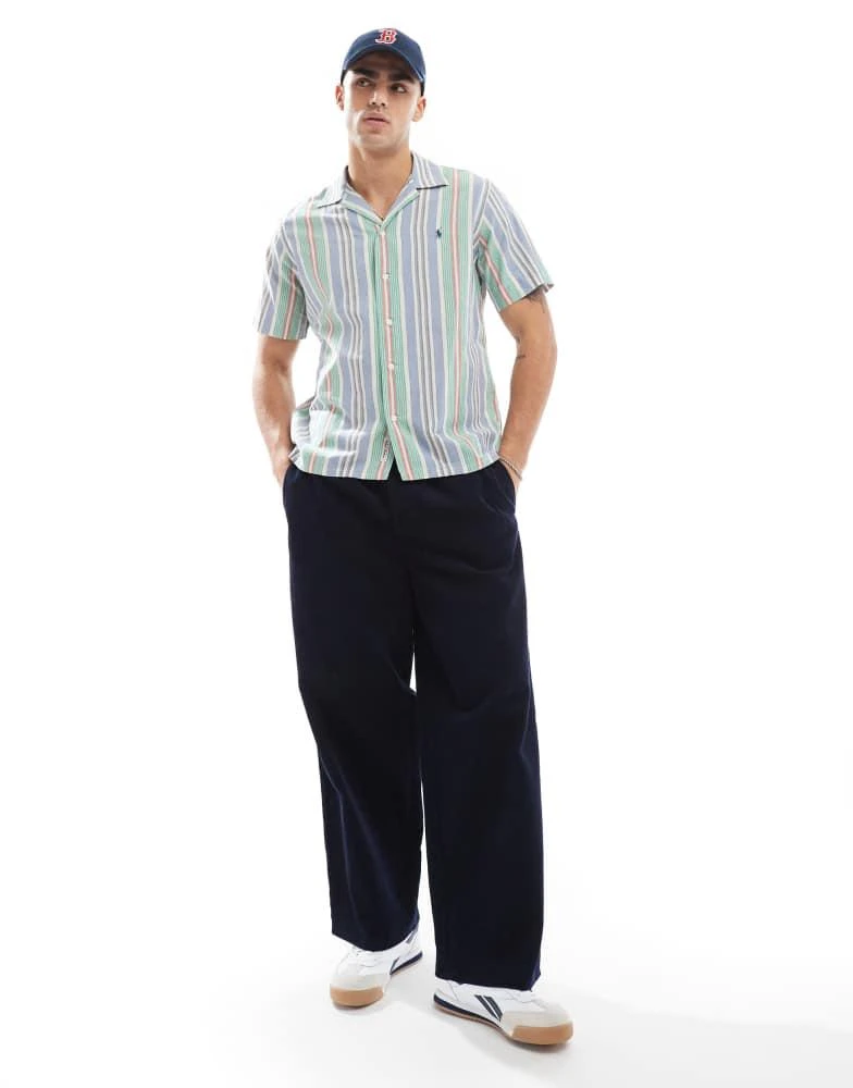 Ralph Lauren Polo Ralph Lauren short sleeve icon logo multi stripe shirt classic oversized fit in blue/green 2