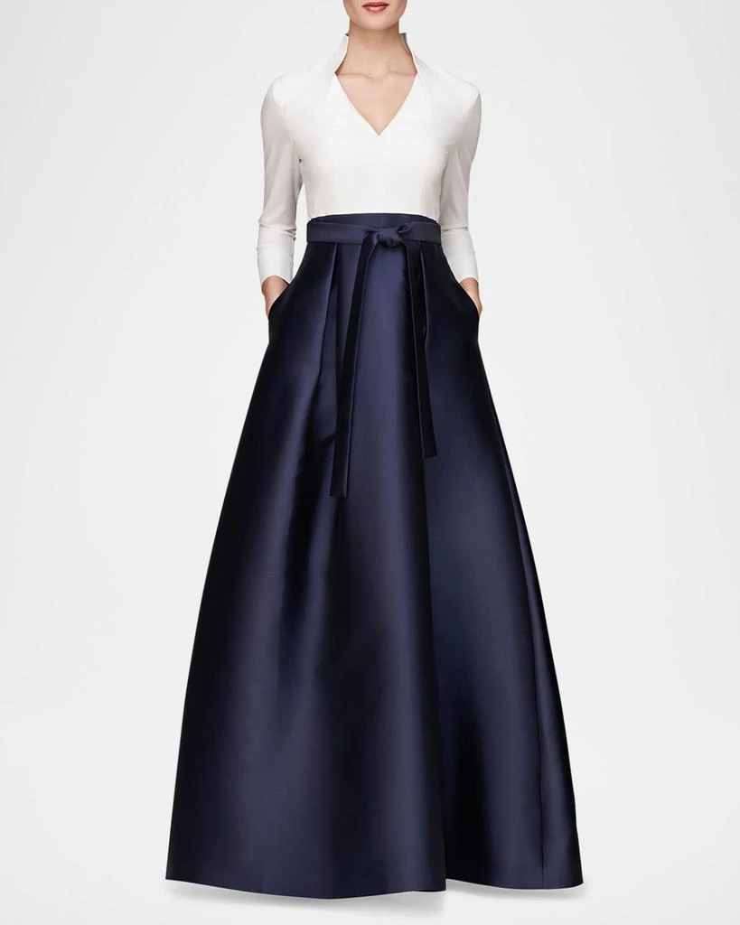 Kay Unger Phoebe 3/4-Sleeve Collared Poplin A-Line Gown - Dresses & Skirts  - Free Shipping - BeyondStyle