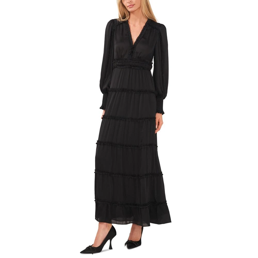 CeCe Women's Long Sleeve Plisse Ruffle Maxi Dress 1