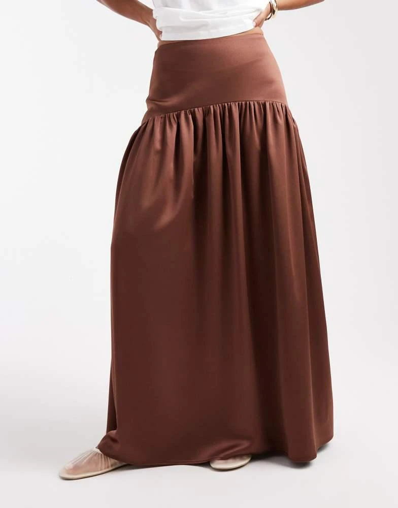 Shop ASOS DESIGN satin drop waist maxi skirt in chocolate on Sale