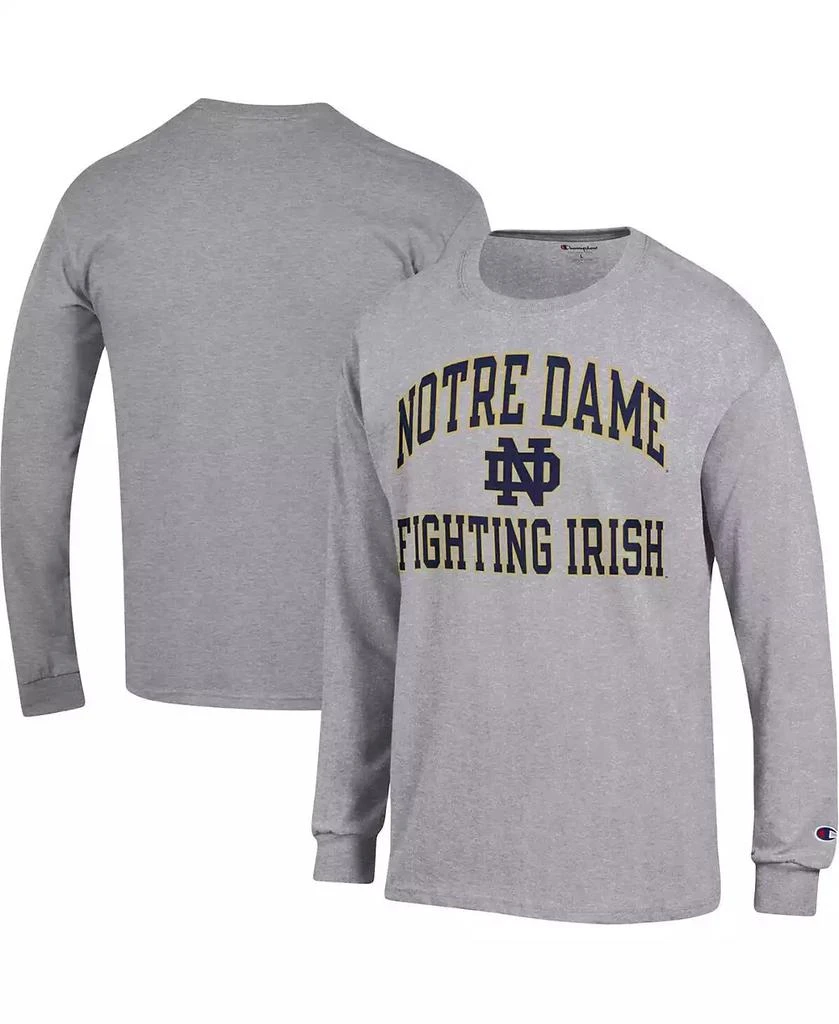 CHAMPION Men
s Heather Gray Notre Dame Fighting Irish High Motor Long Sleeve T-shirt 1