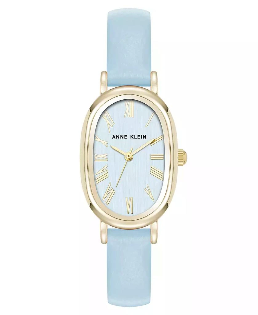 Anne Klein Women's Quartz Oval Light Blue Polyurethane Leather and Gold-Tone Metal Alloy Watch 1