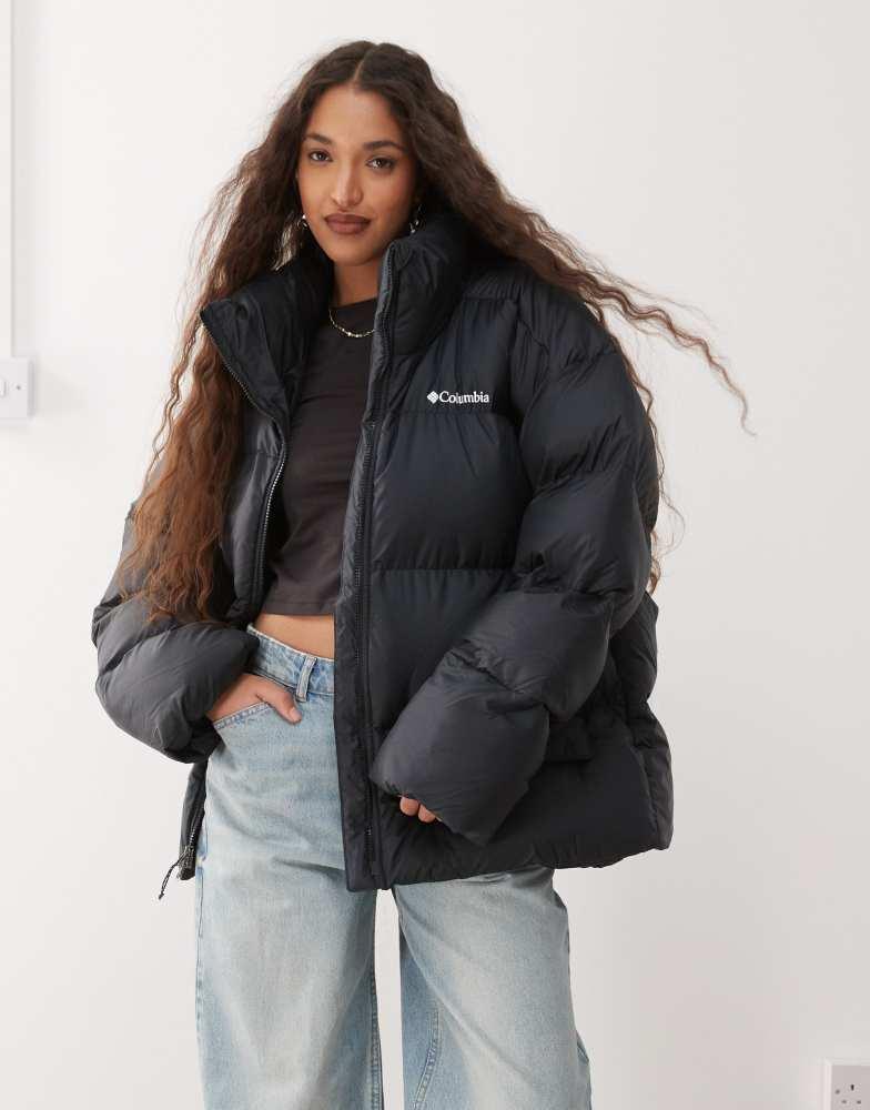 Shop Columbia Puffect Surplus oversized puffer coat in black Shop Columbia Puffect Surplus oversized puffer coat in black