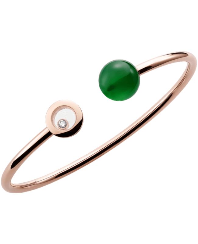 Chopard Bracelet 85A619-5102 Chopard Happy Diamonds Women's Planet 18K Rose Gold, Diamond and Green Agate Bangle Size M