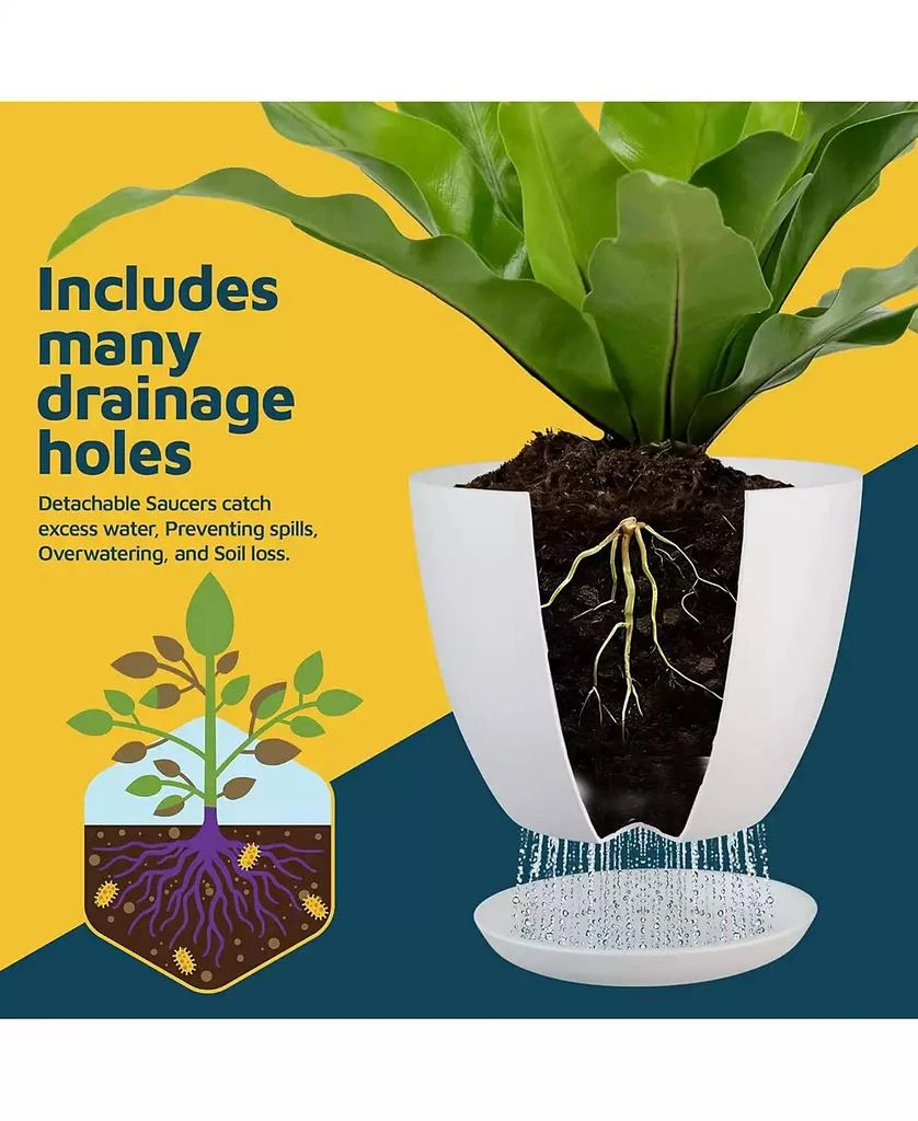 Lifemaster White Plant Pots 5-Pack with Drainage Holes 
Saucers, Stackable Indoor 
Outdoor Plastic Planters in Multiple Sizes, Durable Matte Finish 3