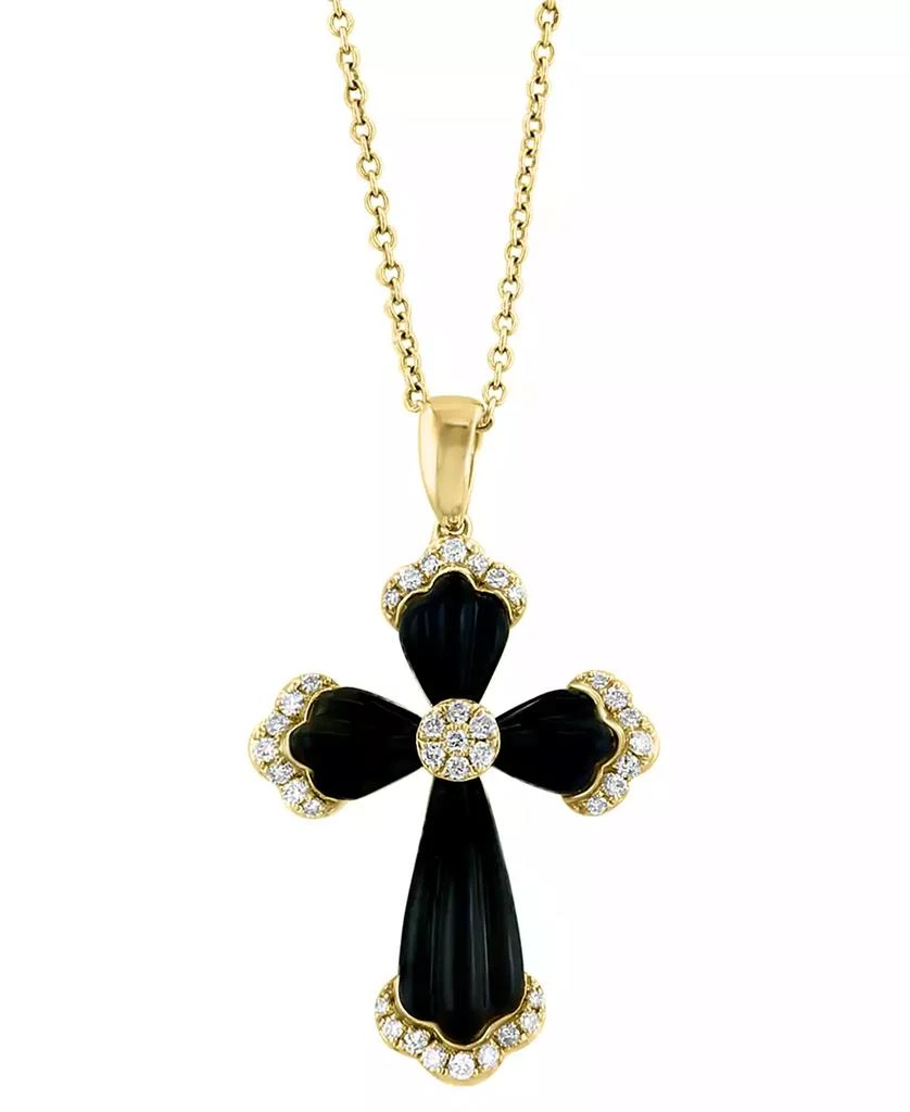 Effy EFFY® Onyx & Diamond (1/6 ct. t.w.) 18" Cross Pendant Necklace in 14k Gold 1