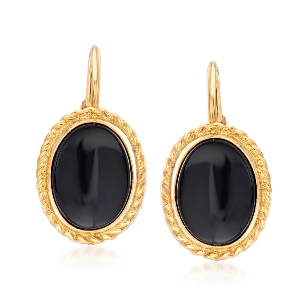 Ross-Simons Ross-Simons 8x6mm Black Onyx Drop Earrings in 14kt Yellow Gold