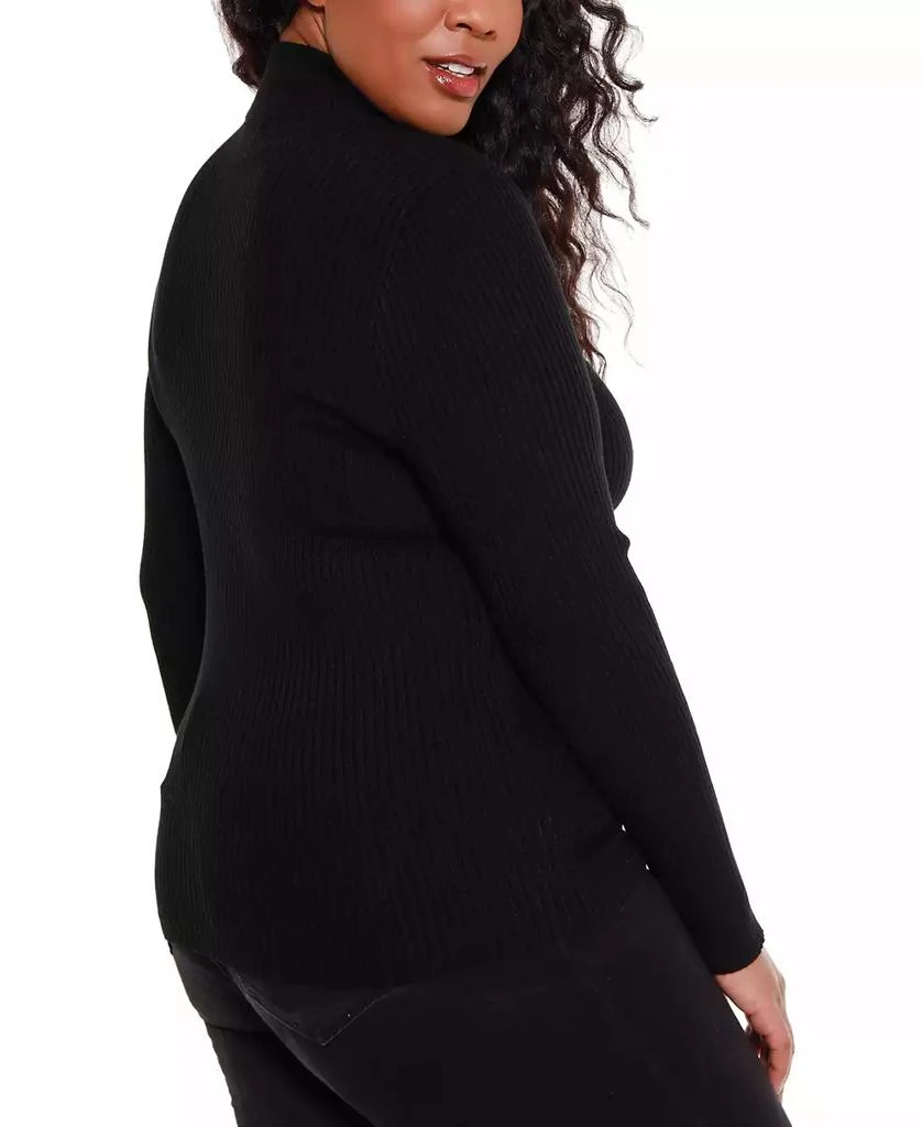 Belldini Black Label Plus Size Mock Neck Ribbed Zip Up Sweater 2