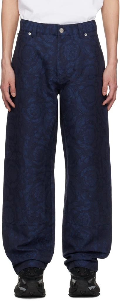 Versace Blue Barocco Jacquard Carpenter Trousers 1