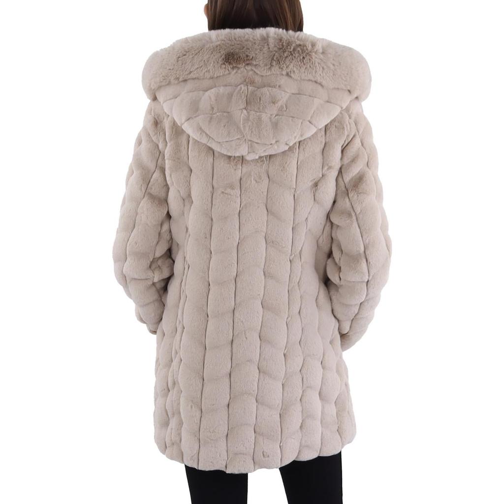 Via Spiga Womens Faux Fur Hooded Faux Fur Coat