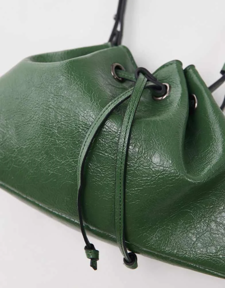 Shop Topshop Stroll ruched drawstring shoulder bag in green on