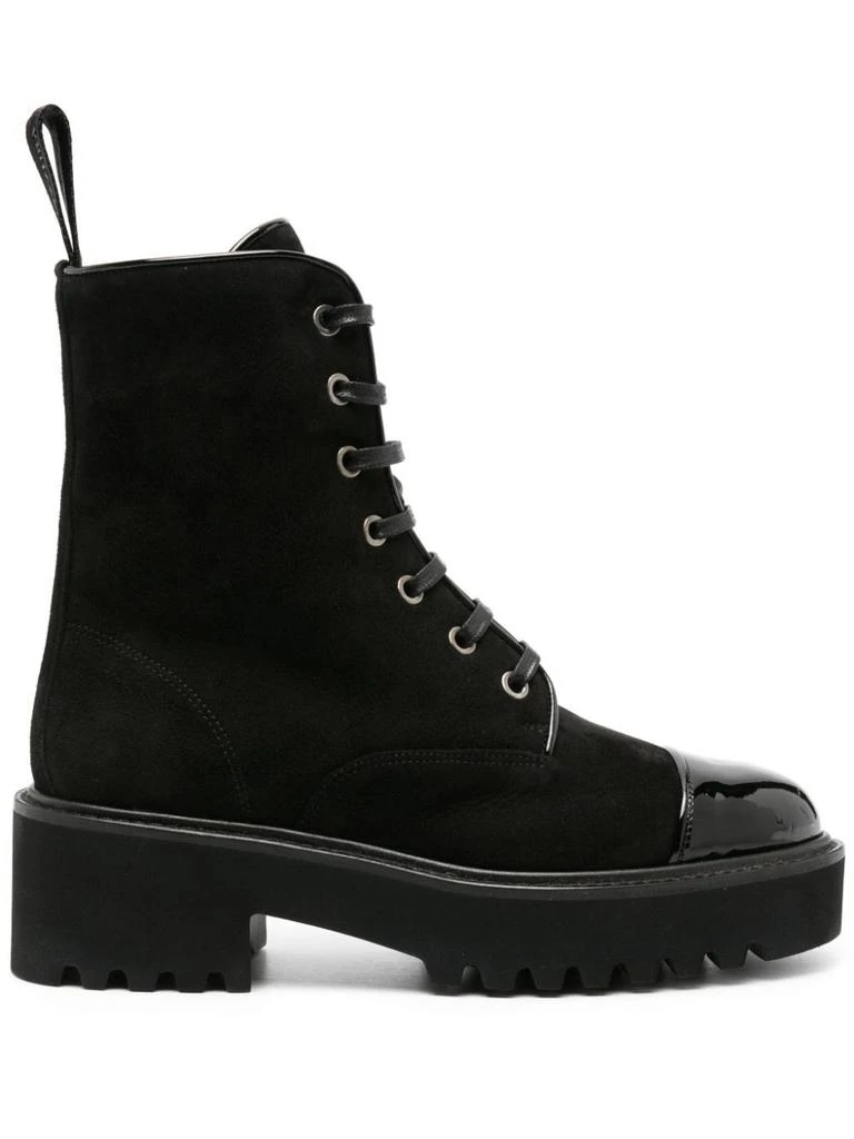 Aquazzura BLACK SUEDE LACE-UP BOOTS BY AQUAZZURA, DESERT MODEL.
PATENT LEATHER DETAILS.
NOTCHED SOLE. 
HEIGHT: 5 CM 
MADE IN ITALY 1