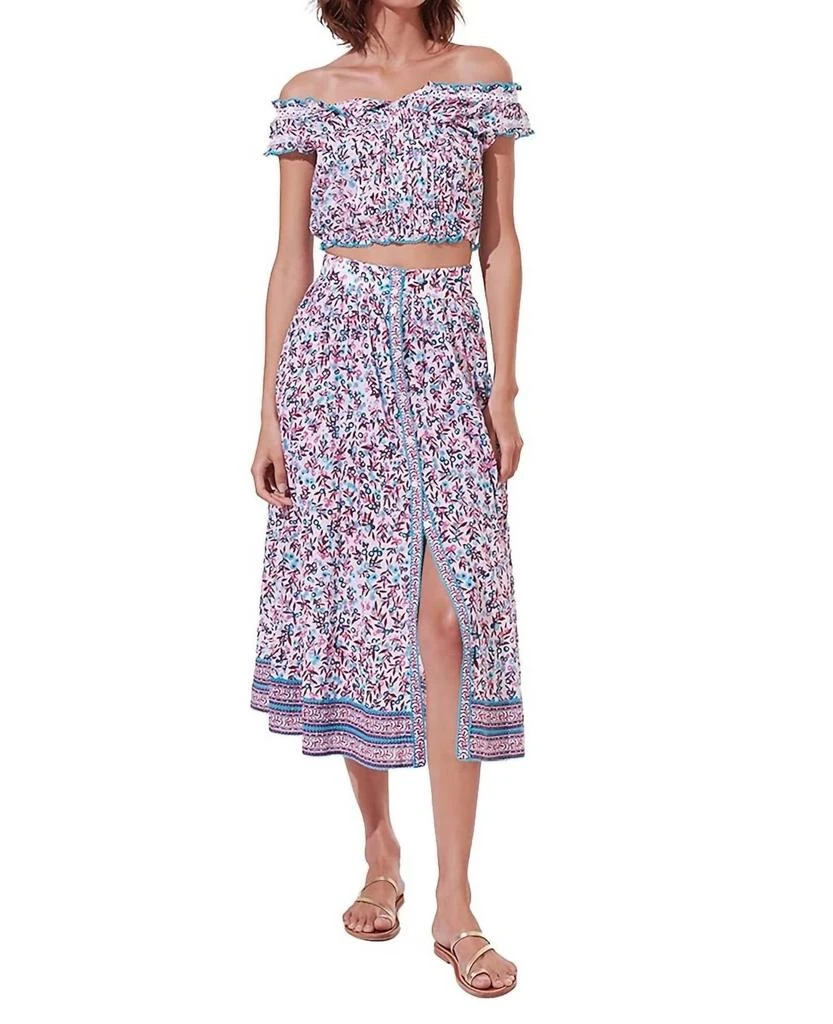 Poupette St Barth Reine Midi Skirt In Aqua Blueberry 2