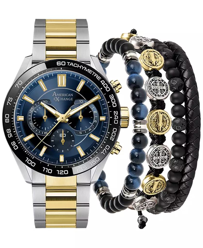 American Exchange Men's Two-Tone Metal Alloy Bracelet Watch 45mm Gift Set