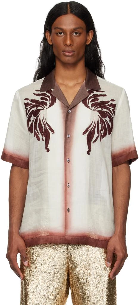 Dries Van Noten Off-White 
Burgundy Embroidered Shirt 1