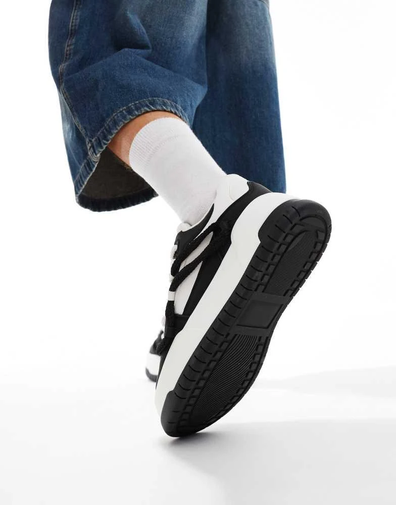 ASOS ASOS DESIGN chunky trainers in black and white with rope detail 4