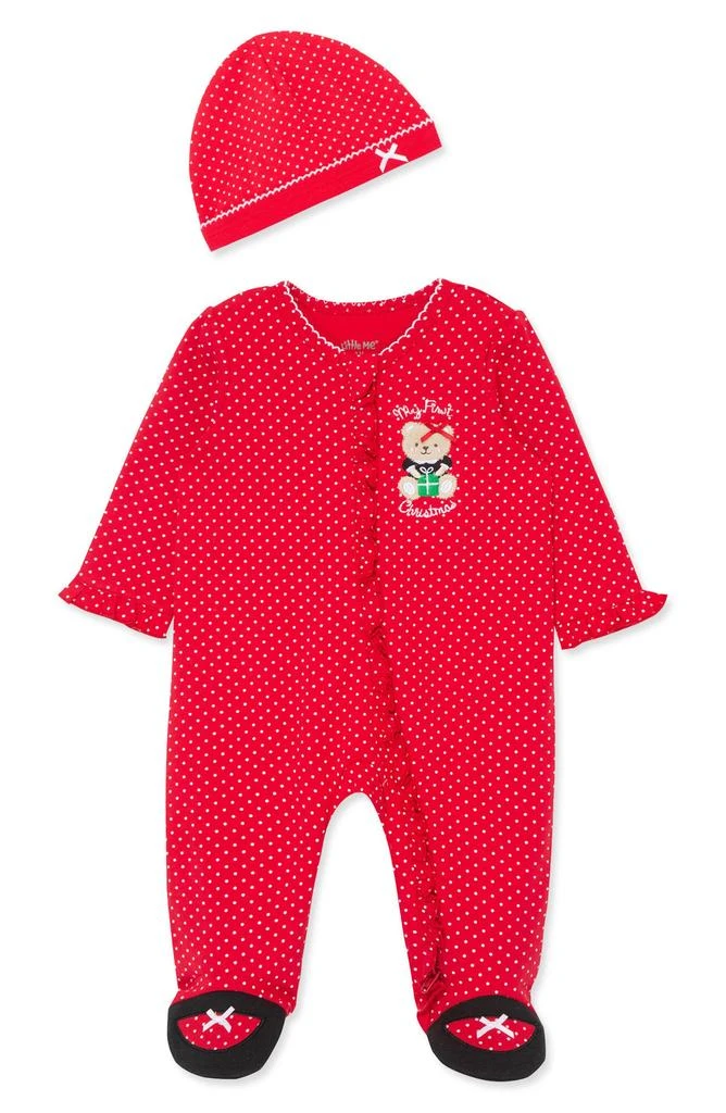 Little Me My First Christmas Bear Footie & Hat Set 1