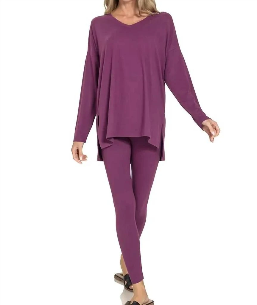 ZENANA Just Relax Loungewear Set In Plum