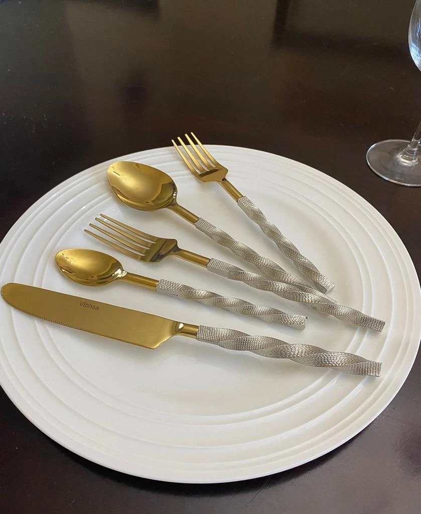Vibhsa Golden Stainless Steel Flatware Set of 20 PC (Twsited) 3