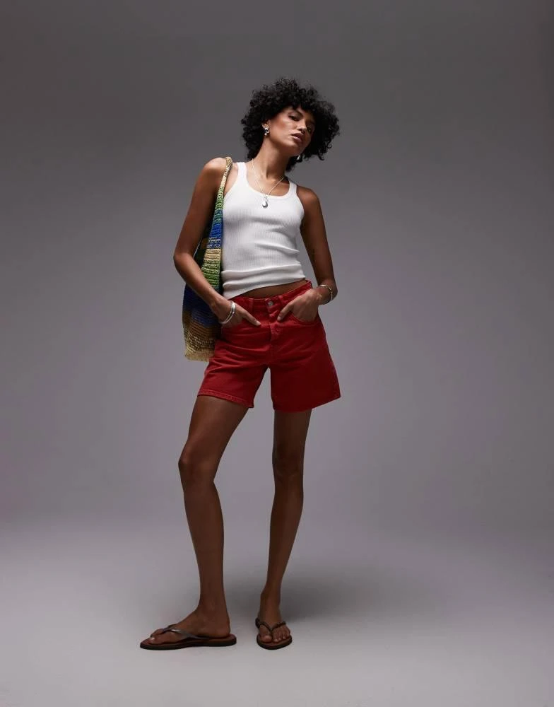 Topshop Topshop denim Editor short in red 1