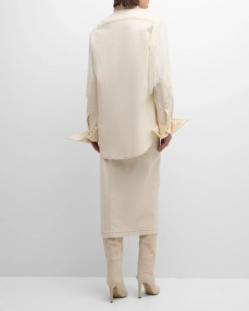 Hellessy Ivy Fringe Long-Sleeve Slit-Hem Midi Denim Shirtdress 5