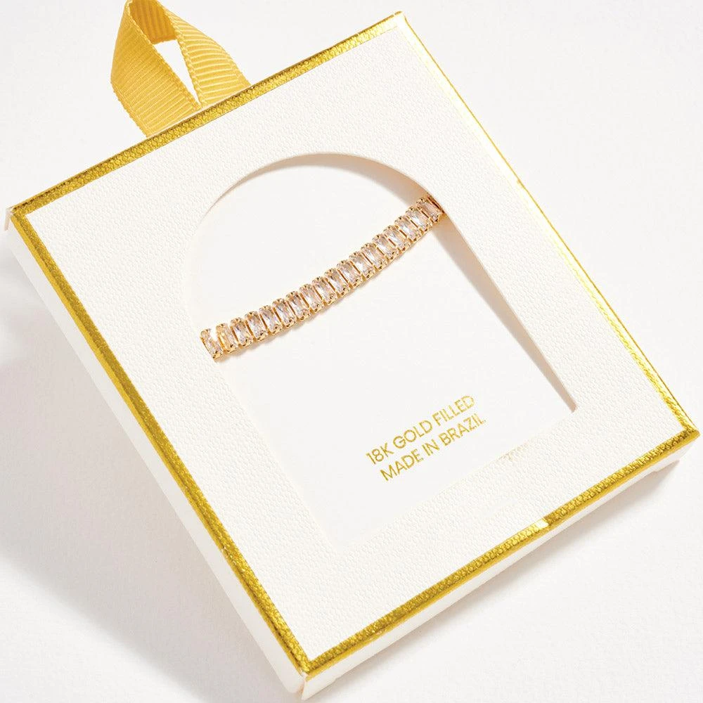 FASHNZFAB 18K Gold Filled CZ Baguette Stone Cluster Link Adjustable Cinch Pull Tie Bracelet 2