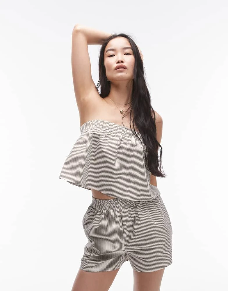 Topshop Topshop cotton stripe bandeau top in olive stripe 1