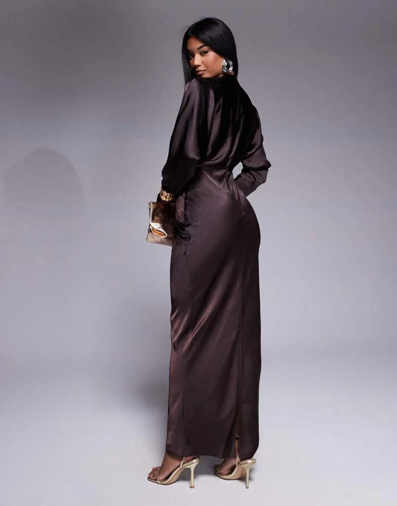 ASOS ASOS DESIGN satin batwing maxi dress in chocolate 2