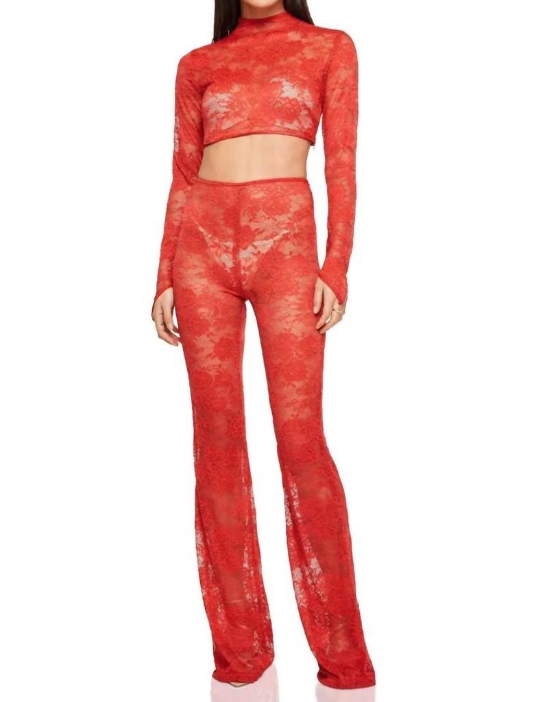 Nookie Heaven Lace Set Crop Top And Pants In Red