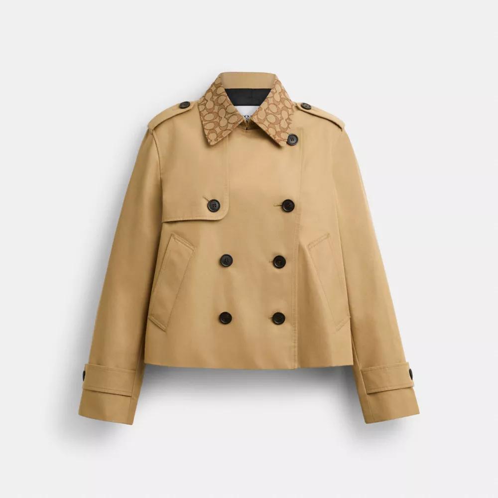 Coach Short Trench Coat With Signature Collar
