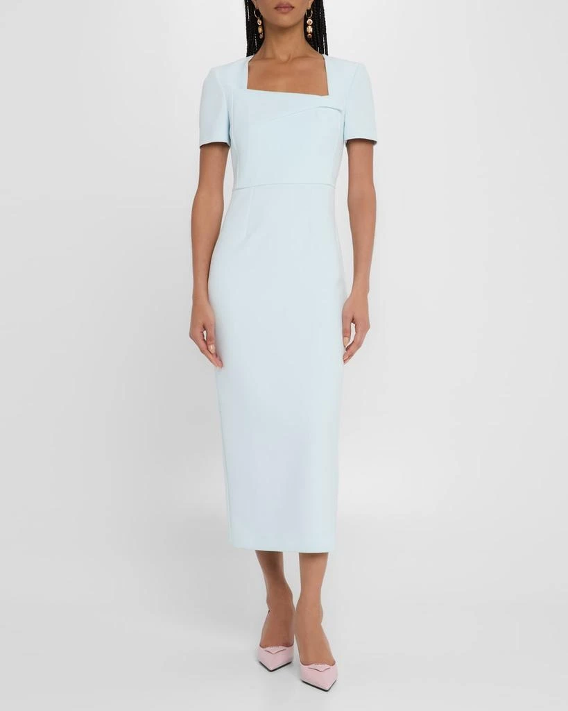 ROLAND MOURET Asymmetric Neckline Belted Crepe Midi Dress 2