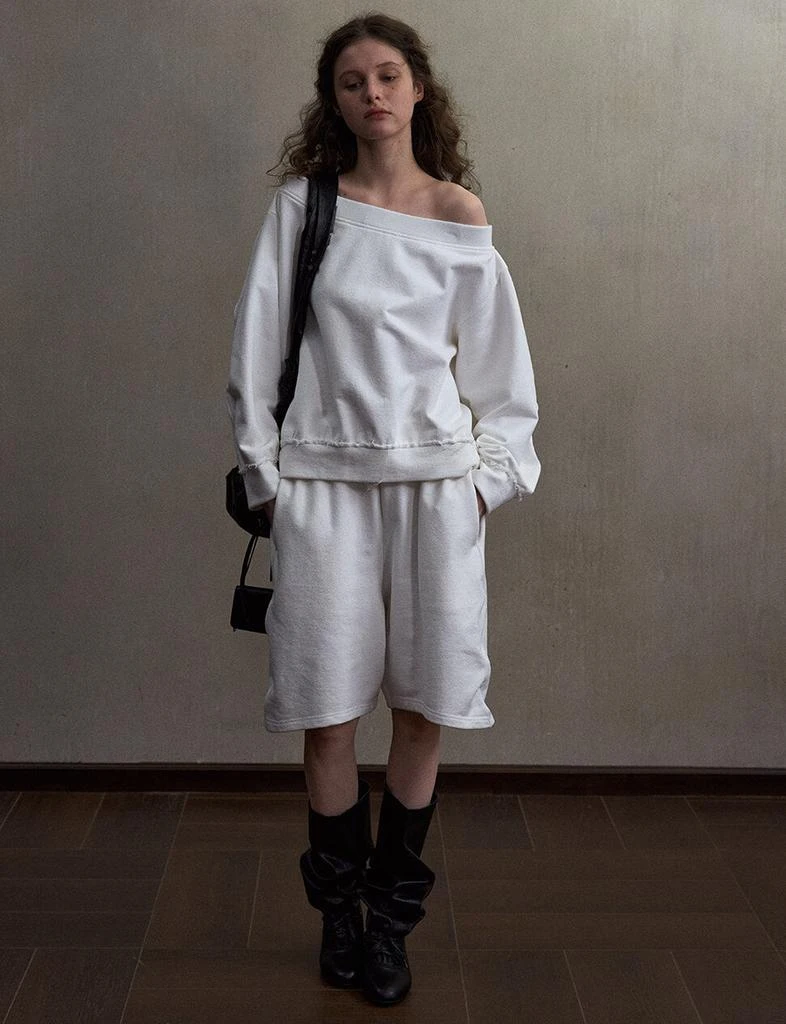 Pixie Market White Off-Shoulder Oversized Sweatshirt-PREORDER 3