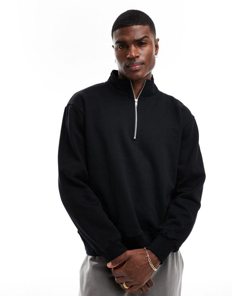 ASOS DESIGN ASOS DESIGN premium heavyweight oversized quarter zip sweatshirt 400gsm in black Tops BeyondStyle