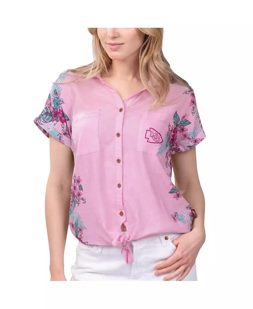 Margaritaville Women's Pink Kansas City Chiefs Stadium Tie-Front Button-Up Shirt 1